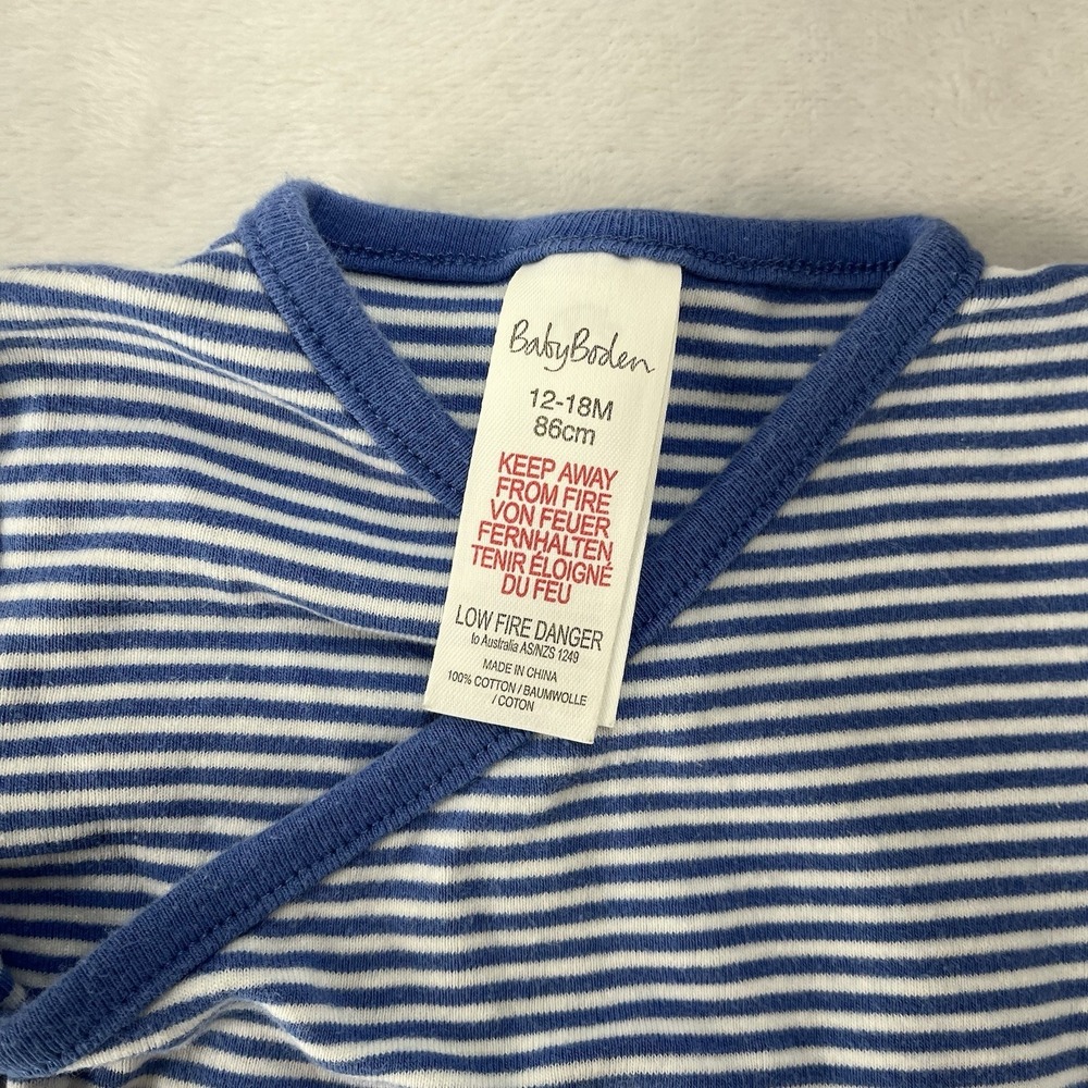Baby Boden Wrap Bodysuit Unisex Baby 12-18m Blue Striped Cotton - Picture 2 of 7
